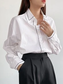 DAZY Camisa con parche de bolsillo con diseño bordado - Blanco - Ver 2