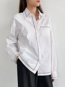 DAZY Camisa con parche de bolsillo con diseño bordado - Blanco - Ver 4