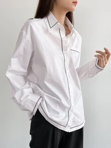 DAZY Camisa con parche de bolsillo con diseño bordado - Blanco - Ver 5