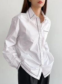 DAZY Camisa con parche de bolsillo con diseño bordado - Blanco - Ver 6