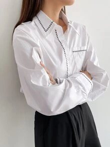 DAZY Camisa con parche de bolsillo con diseño bordado - Blanco - Ver 7