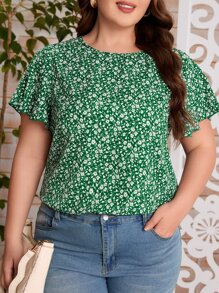 SHEIN Clasi 大碼小碎花蝴蝶袖襯衫 - 彩色 - 查看 1