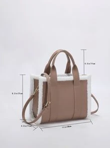 Two Tone Double Handle Square Bag - Khaki - View 8