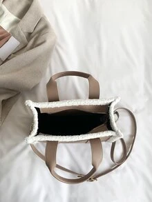 Two Tone Double Handle Square Bag - Khaki - View 4