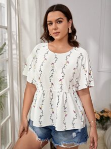 SHEIN LUNE Plus Floral Print Peplum Blouse - Multicolor - View 5