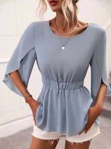 SHEIN Clasi Knot Back Split Sleeve Blouse - Dusty Blue - View 6