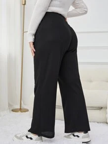 Mulvari Plus Letter Patched Detail Split Hem Trousers - Black - View 2