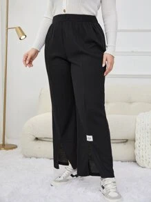 Mulvari Plus Letter Patched Detail Split Hem Trousers - Black - View 3