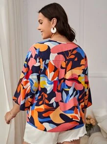 SHEIN VCAY Plus Allover Print Button Front Blouse - Multicolor - View 2
