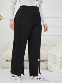 Mulvari Plus Letter Patched Detail Split Hem Trousers - Black - View 6