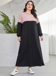 Mulvari Plus Two Tone Drop Shoulder Dress - Pink - View 1