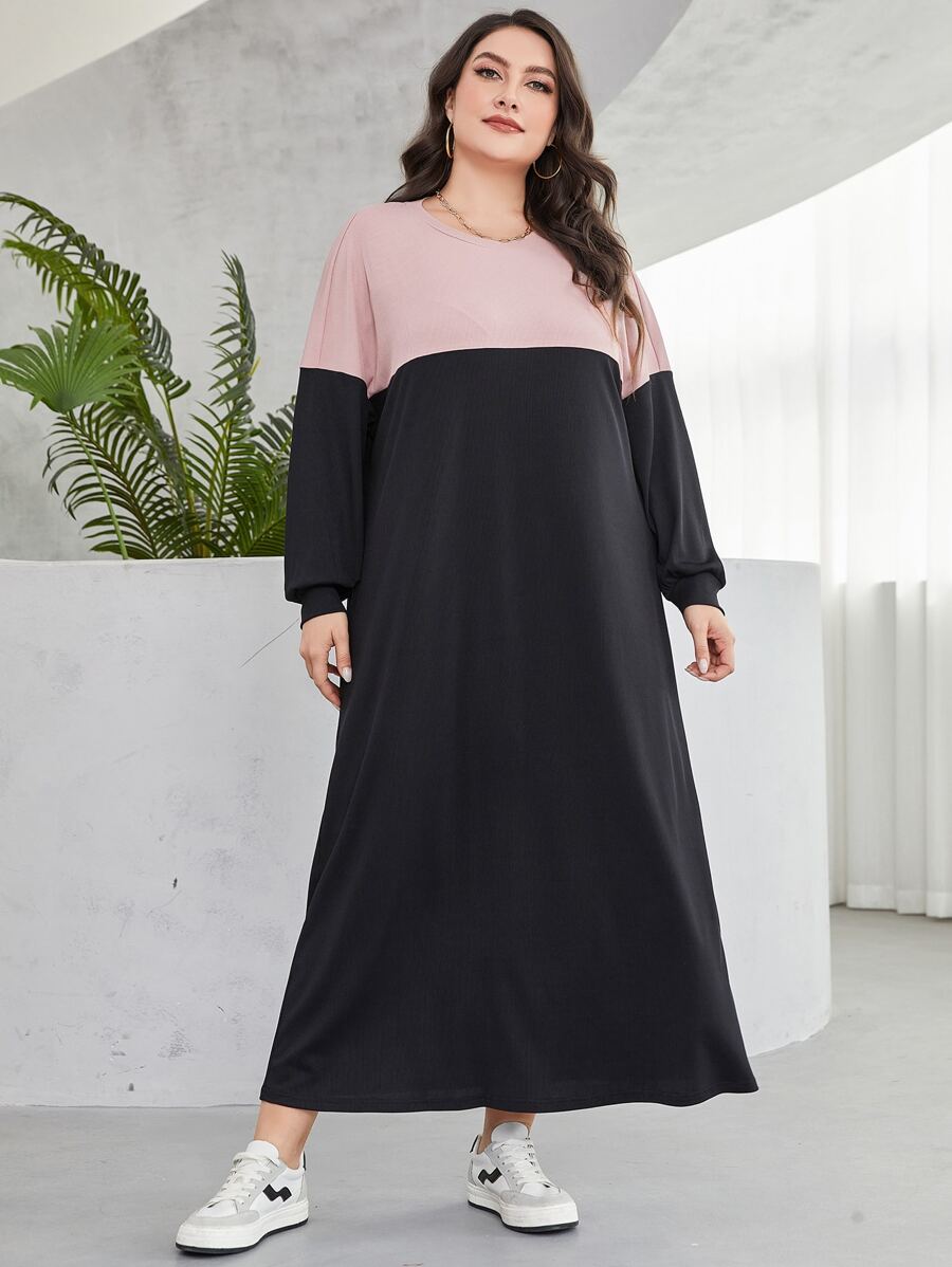 Mulvari Plus Two Tone Drop Shoulder Dress - Pink - View 1