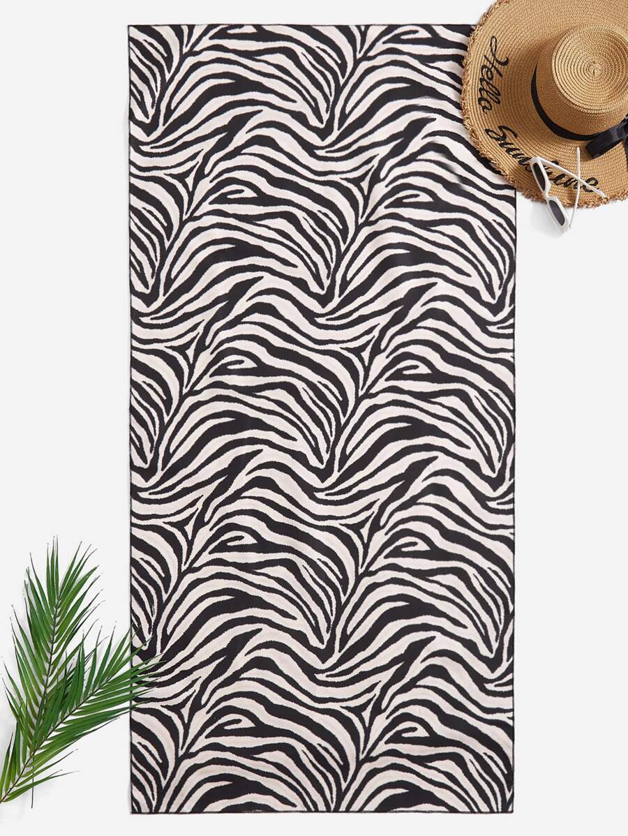 Zebra Striped Beach Blanket - Multicolor - View 1