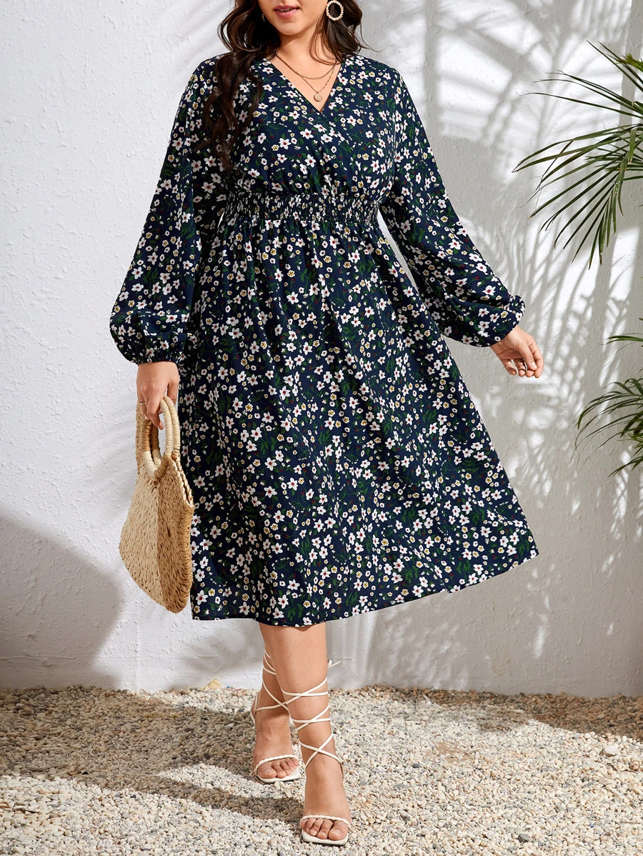 SHEIN Clasi 大碼小碎花燈籠袖洋裝