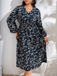 SHEIN Clasi 大碼小碎花燈籠袖洋裝