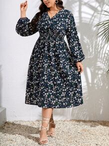 SHEIN Clasi 大碼小碎花燈籠袖洋裝