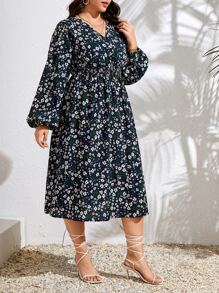 SHEIN Clasi 大碼小碎花燈籠袖洋裝