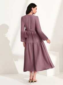 Mulvari 交疊領燈籠袖荷葉邊連衣裙 - 淡紫色 - 查看 2