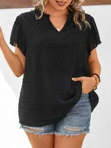SHEIN LUNE Plus Swiss Dot Batwing Sleeve Blouse - Black - View 1