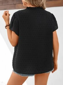 SHEIN LUNE Plus Swiss Dot Batwing Sleeve Blouse - Black - View 2