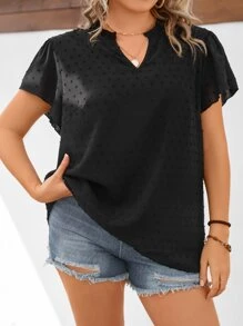 SHEIN LUNE Plus Swiss Dot Batwing Sleeve Blouse - Black - View 3