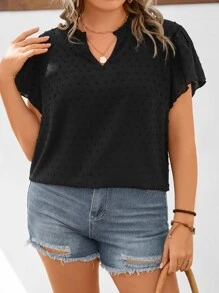 SHEIN LUNE Plus Swiss Dot Batwing Sleeve Blouse - Black - View 4