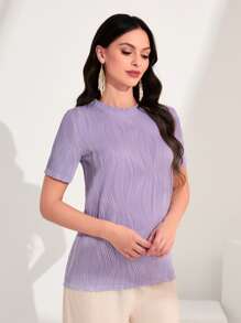 Modelyn 素色羅紋針織T恤 - 淡紫色 - 查看 3