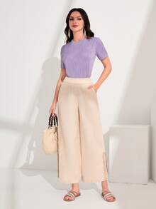 Modelyn 素色羅紋針織T恤 - 淡紫色 - 查看 5