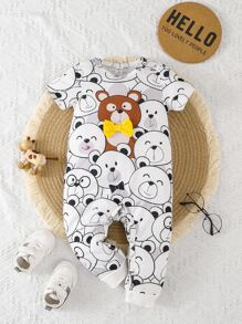 Baby Cartoon Graphic Bow Front Jumpsuit - Multicolor - View 1