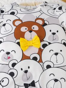 Baby Cartoon Graphic Bow Front Jumpsuit - Multicolor - View 3