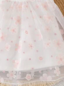 Bebé Vestido de malla con estampado floral de manga farol - Blanco - Ver 3