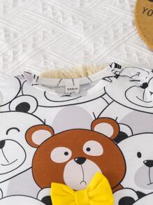 Baby Cartoon Graphic Bow Front Jumpsuit - Multicolor - View 4