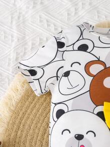 Baby Cartoon Graphic Bow Front Jumpsuit - Multicolor - View 5