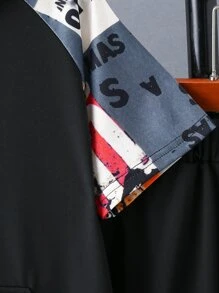 SHEIN Tween Boy Letter Graphic Raglan Sleeve Hoodie & Shorts, School, Campus, College - Black - View 4