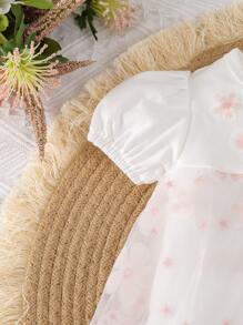 Bebé Vestido de malla con estampado floral de manga farol - Blanco - Ver 5