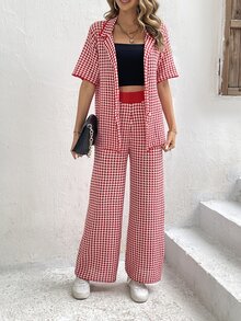 滿版印花外套和闊腿褲 - 紅白色 - 查看 5