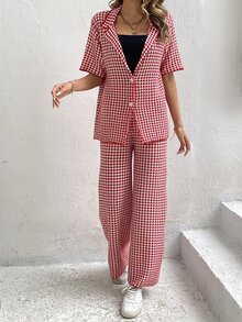 滿版印花外套和闊腿褲 - 紅白色 - 查看 6