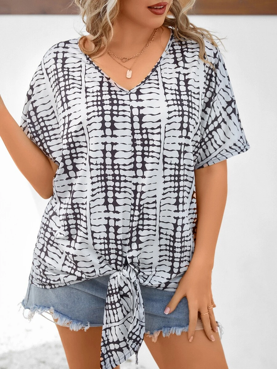 SHEIN LUNE Camiseta de tie dye de manga murciélago - Multicolor - Ver 1