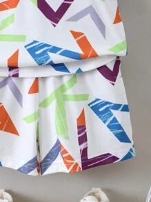 小男童字母圖案T恤和短褲 - 白色 - 查看 4