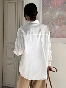 DAZY Flap Pocket Drop Shoulder Shirt - White - View 2