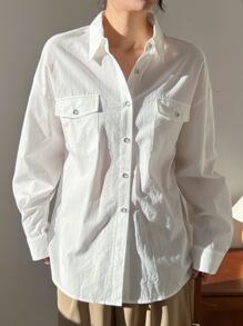 DAZY Flap Pocket Drop Shoulder Shirt - White - View 1