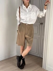 DAZY Flap Pocket Drop Shoulder Shirt - White - View 6