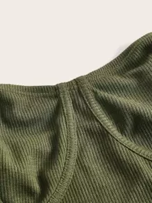 SHEIN ICON Bộ đồ hai mảnh nữ Bất đối xứng Nút Túi Dây kéo Khối Màu Giải trí - xanh quân đội - Xem 4