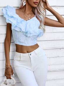 SHEIN VCAY Top crop ribete con fruncido - Azul - Ver 1