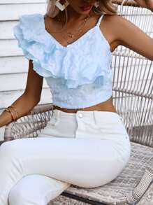 SHEIN VCAY Top crop ribete con fruncido - Azul - Ver 3