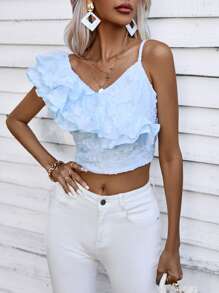 SHEIN VCAY Top crop ribete con fruncido - Azul - Ver 4