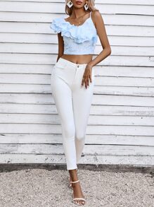 SHEIN VCAY Top crop ribete con fruncido - Azul - Ver 5