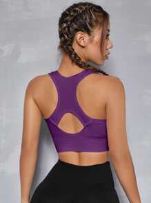 Easithlete Cut Out Back Ruched Zip Up Sports Bra - Purple - View 2