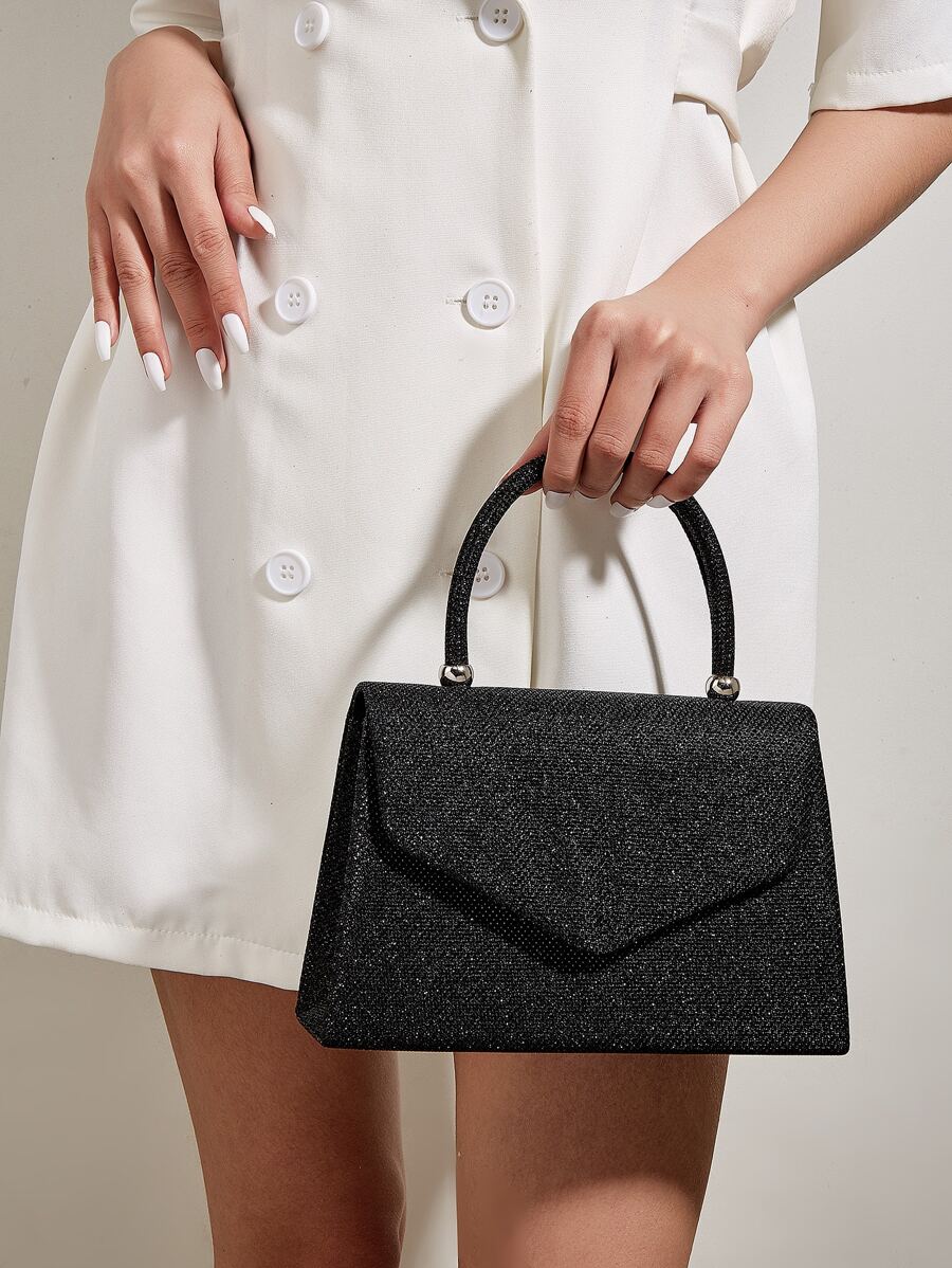 Glamorous, Elegant, Exquisite, Quiet Luxury Sequin, Stylish, Luxury, Shiny Glitter Flap Square Bag Evening Bag, Dinner Bag For Party Girl, Woman, Bride Perfect for Party, Wedding, Prom, Dinner/Banquet, For Cocktail - Black - View 1