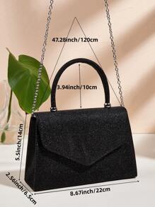 Glamorous, Elegant, Exquisite, Quiet Luxury Sequin, Stylish, Luxury, Shiny Glitter Flap Square Bag Evening Bag, Dinner Bag For Party Girl, Woman, Bride Perfect for Party, Wedding, Prom, Dinner/Banquet, For Cocktail - Black - View 3